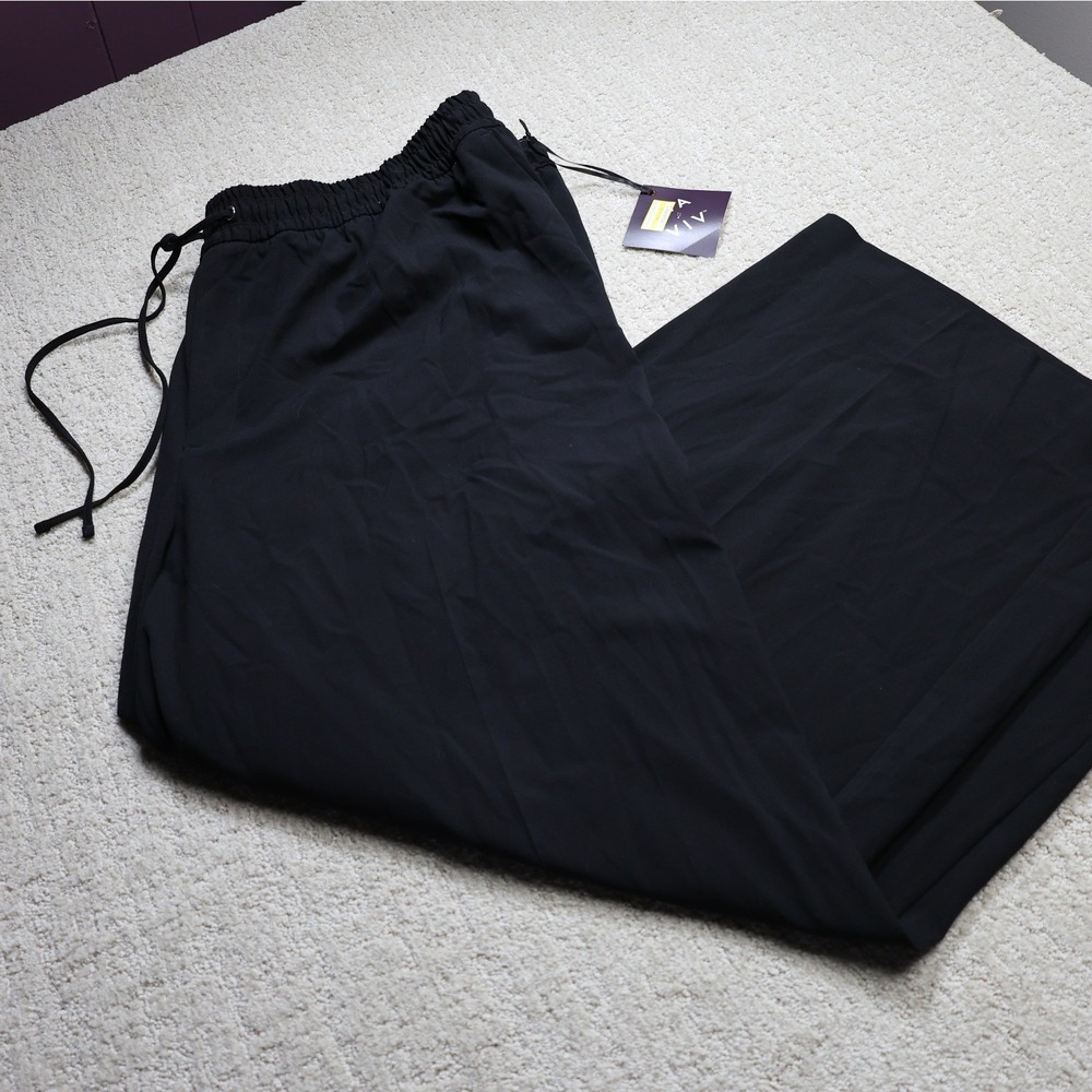 Ava & Viv Womens 3X Black Wide Leg Elastic Waist Drawstring Trousers NEW